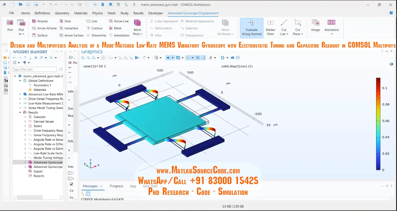 COMSOL MEMS gyroscope displacement simulation result